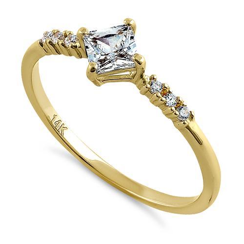 Solid 14K Yellow Gold Simple Princess Cut Ring - 01WS50